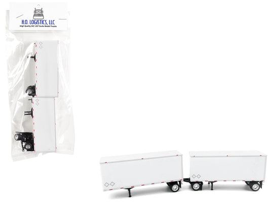 28' Dry Van Double Pup Trailers White Set of 2 pieces 1/87 (HO) Scale Plastic Model by HO Logistics by HO Logistics Replicas