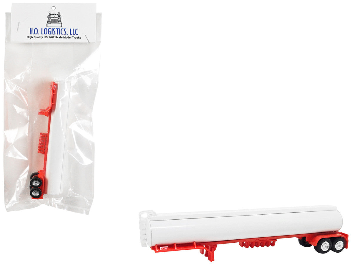 Tanker Trailer White and Red 1/87 (HO) Scale Plastic Model by HO Logistics by HO Logistics Replicas