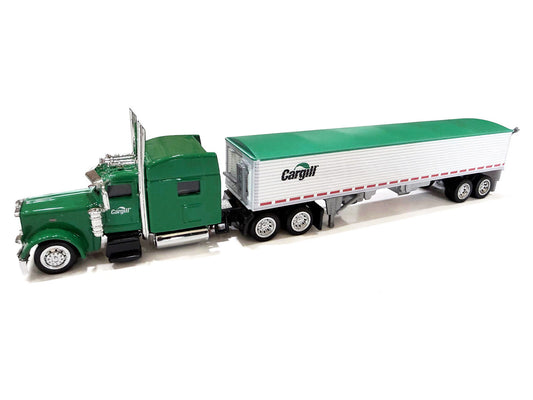 Peterbilt 389 Truck Tractor with Sleeper Cab "Cargill" Green and Covered Grain Trailer White with Green Tarp Combo Set 1/87 (HO) Plastic Model Car by HO Logistics by HO Logistics Replicas