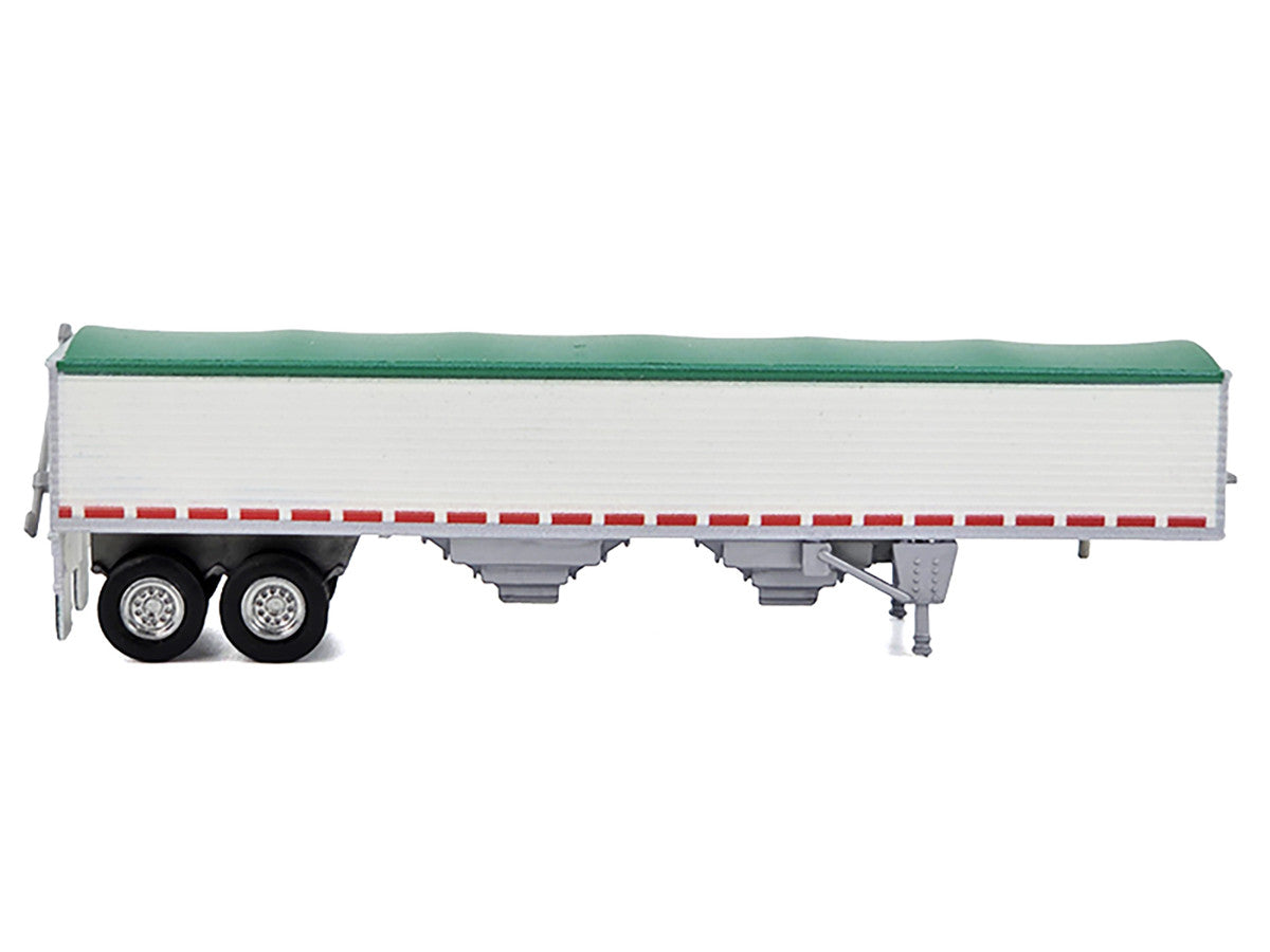 Covered Grain Trailer White with Green Tarp 1/87 (HO) Plastic Model Car by HO Logistics by HO Logistics Replicas