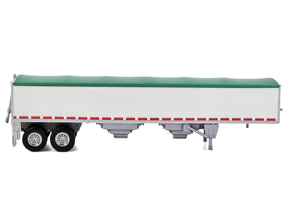 Covered Grain Trailer White with Green Tarp 1/87 (HO) Plastic Model Car by HO Logistics by HO Logistics Replicas