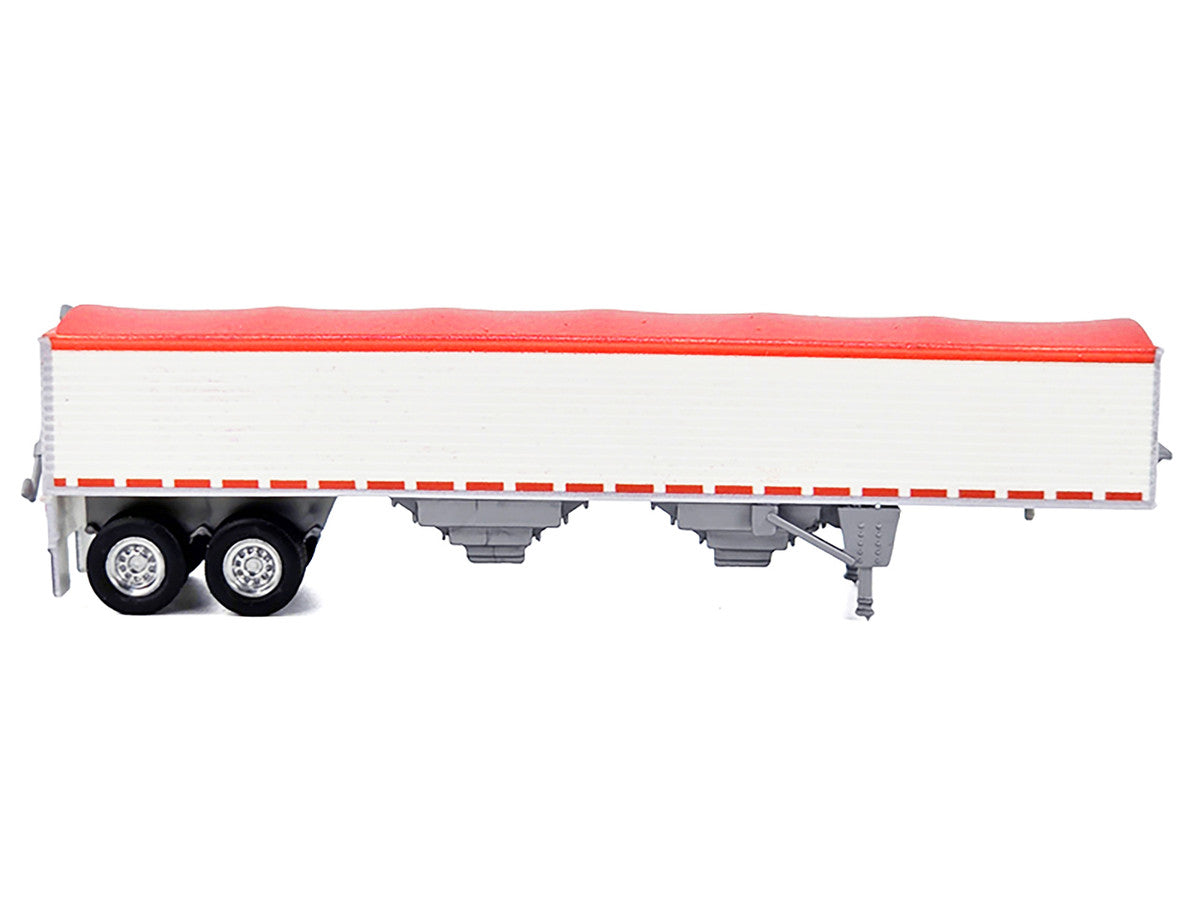 Covered Grain Trailer White with Red Tarp 1/87 (HO) Plastic Model Car by HO Logistics by HO Logistics Replicas