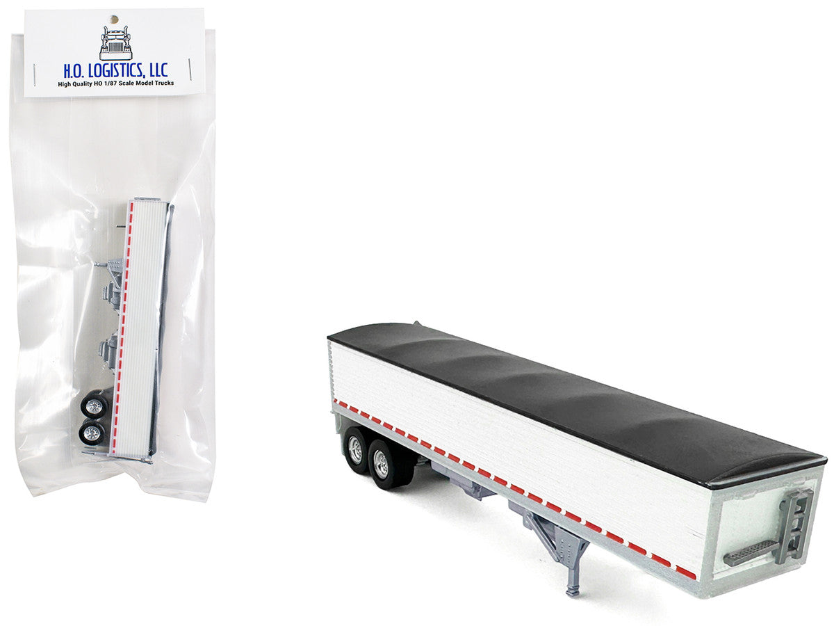 Covered Grain Trailer White with Black Tarp 1/87 (HO) Plastic Model Car by HO Logistics by HO Logistics Replicas