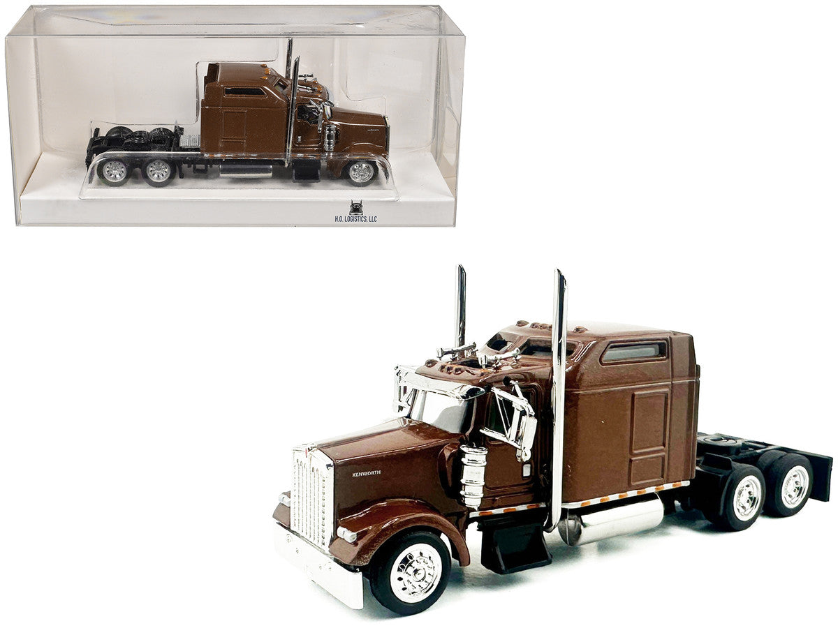 Kenworth W900L Truck Tractor with Sleeper Cab Brown Metallic 1/87 (HO) Scale Plastic Model Car by HO Logistics by HO Logistics Replicas