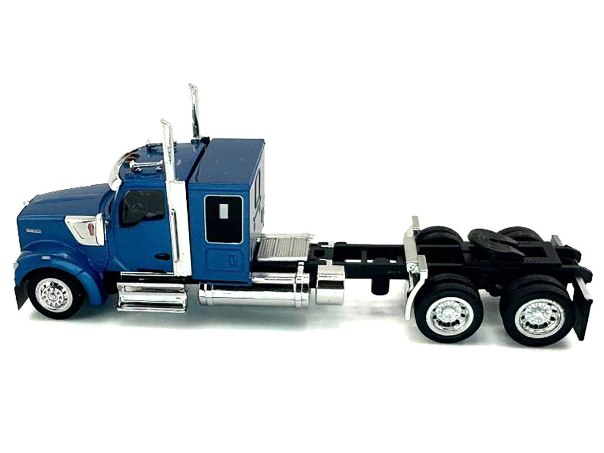 Kenworth W990 with Flat Top Sleeper Cab Blue Metallic 1/87 (HO) Plastic Model Car by HO Logistics by HO Logistics Replicas