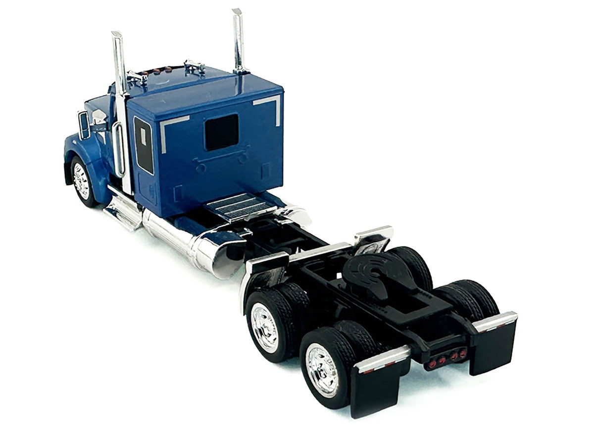 Kenworth W990 with Flat Top Sleeper Cab Blue Metallic 1/87 (HO) Plastic Model Car by HO Logistics by HO Logistics Replicas
