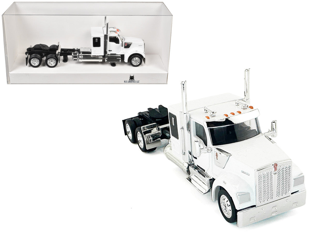 Kenworth W990 with Flat Top Sleeper Cab White 1/87 (HO) Plastic Model Car by HO Logistics by HO Logistics Replicas
