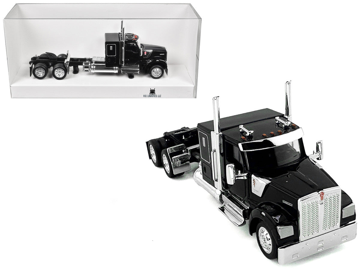 Kenworth W990 with Flat Top Sleeper Cab Black 1/87 (HO) Plastic Model Car by HO Logistics by HO Logistics Replicas