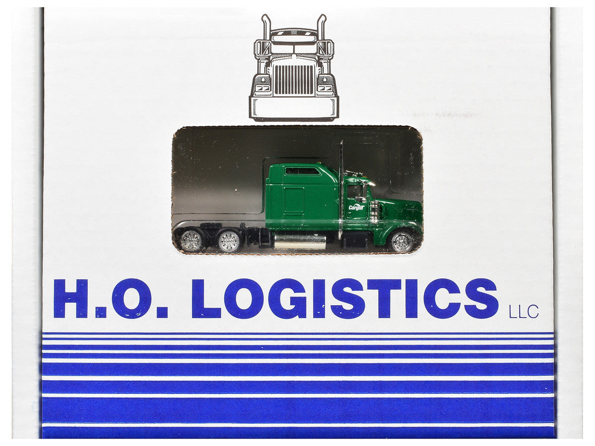 Kenworth W900L Truck Tractor with Sleeper Cab "Cargill" Green and Covered Grain Trailer White with Green Tarp Combo Set 1/87 (HO) Plastic Model Car by HO Logistics by HO Logistics Replicas