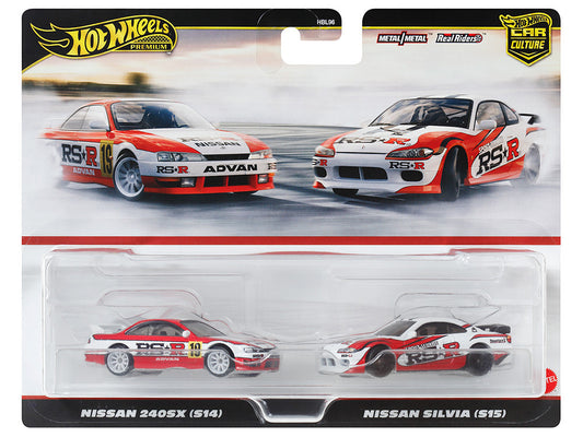 Nissan 240SX (S14) RHD (Right Hand Drive) #19 Red and White and Nissan Silvia (S15) RHD (Right Hand Drive) Red and White "Car Culture" Set of 2 Cars Diecast Model Cars by Hot Wheels by Hotwheels