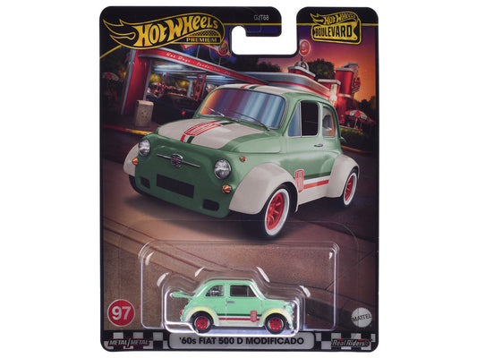 1960's Fiat 500 D Modificado Light Green with Stripes "Boulevard" Series Diecast Model Car by Hot Wheels by Hotwheels