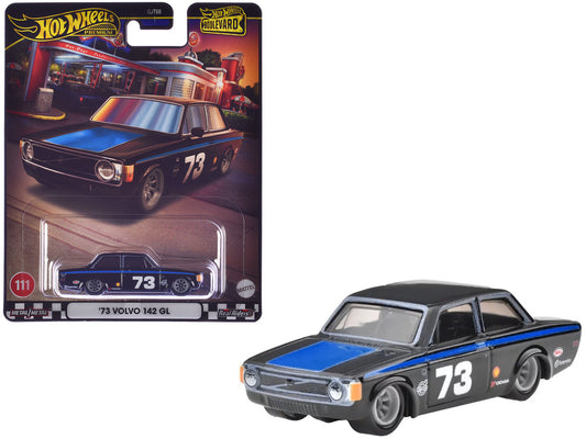 1973 Volvo 142 GL #73 Black with Blue Stripes and Hood "Boulevard" Series Diecast Model Car by Hot Wheels by Hotwheels