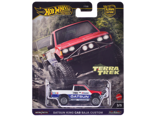 Datsun King Cab Baja Custom Pickup Truck #720 White and Blue with Red Hood "Terra Trek" Series Diecast Model Car by Hot Wheels by Hotwheels