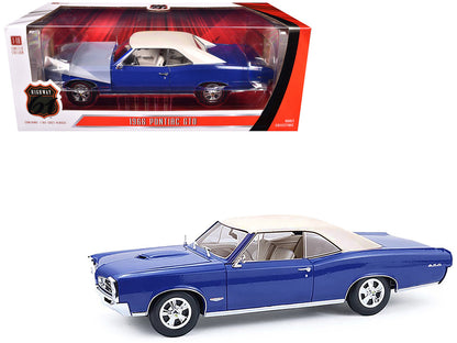 1966 Pontiac GTO Barrier Blue with White Top and Interior 1/18 Diecast Model Car by Highway 61 by Highway 61