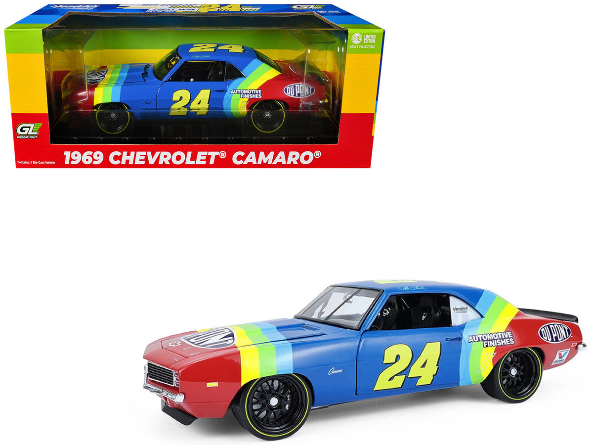 1969 Chevrolet Camaro #24 Jeff Gordon "Hendrick Motorsports First Win Tribute" Blue and Red with Rainbow Stripes 1/18 Diecast Model Car by Highway 61 by Highway 61