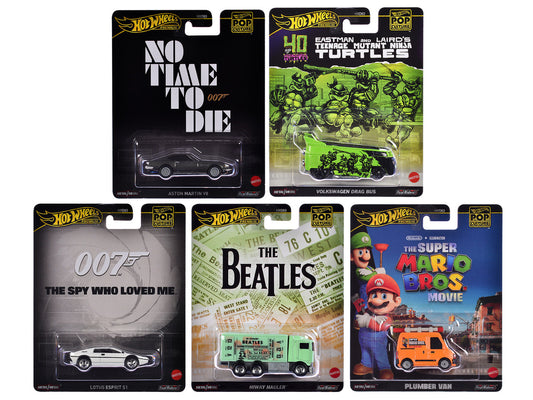 "Pop Culture 2024" 5 piece Set D "Premium Series" Diecast Model Cars by Hot Wheels by Hotwheels