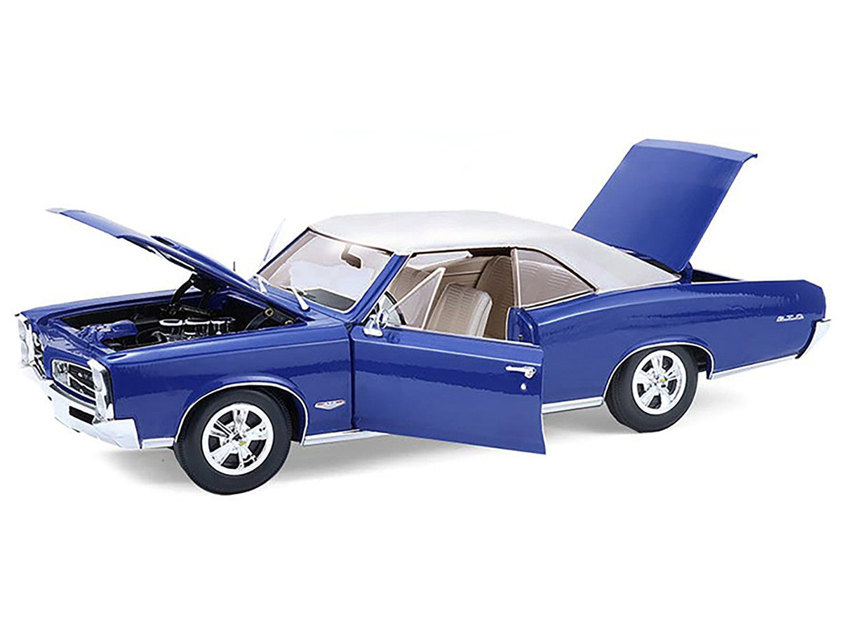 1966 Pontiac GTO Barrier Blue with White Top and Interior 1/18 Diecast Model Car by Highway 61 by Highway 61