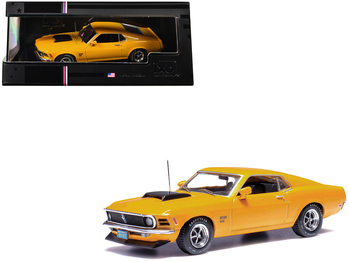 1970 Ford Mustang Boss 429 Bright Yellow with Black Hood Scoop 1/43 Diecast Model Car by IXO Models by IXO