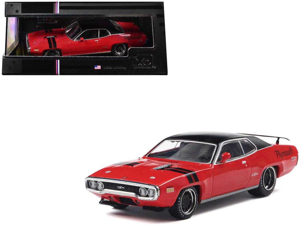 1971 Plymouth GTX Rally Red with Black Top and Stripes 1/43 Diecast Model by IXO Models by IXO