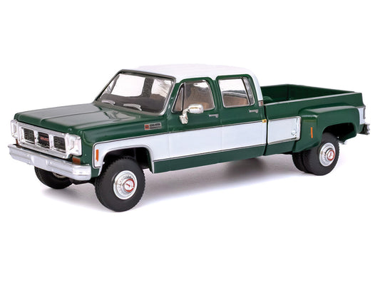 1973 GMC Sierra Grande 3500 Crew Cab Dually Pickup Truck Green and White 1/64 Diecast Model by IXO Models by IXO