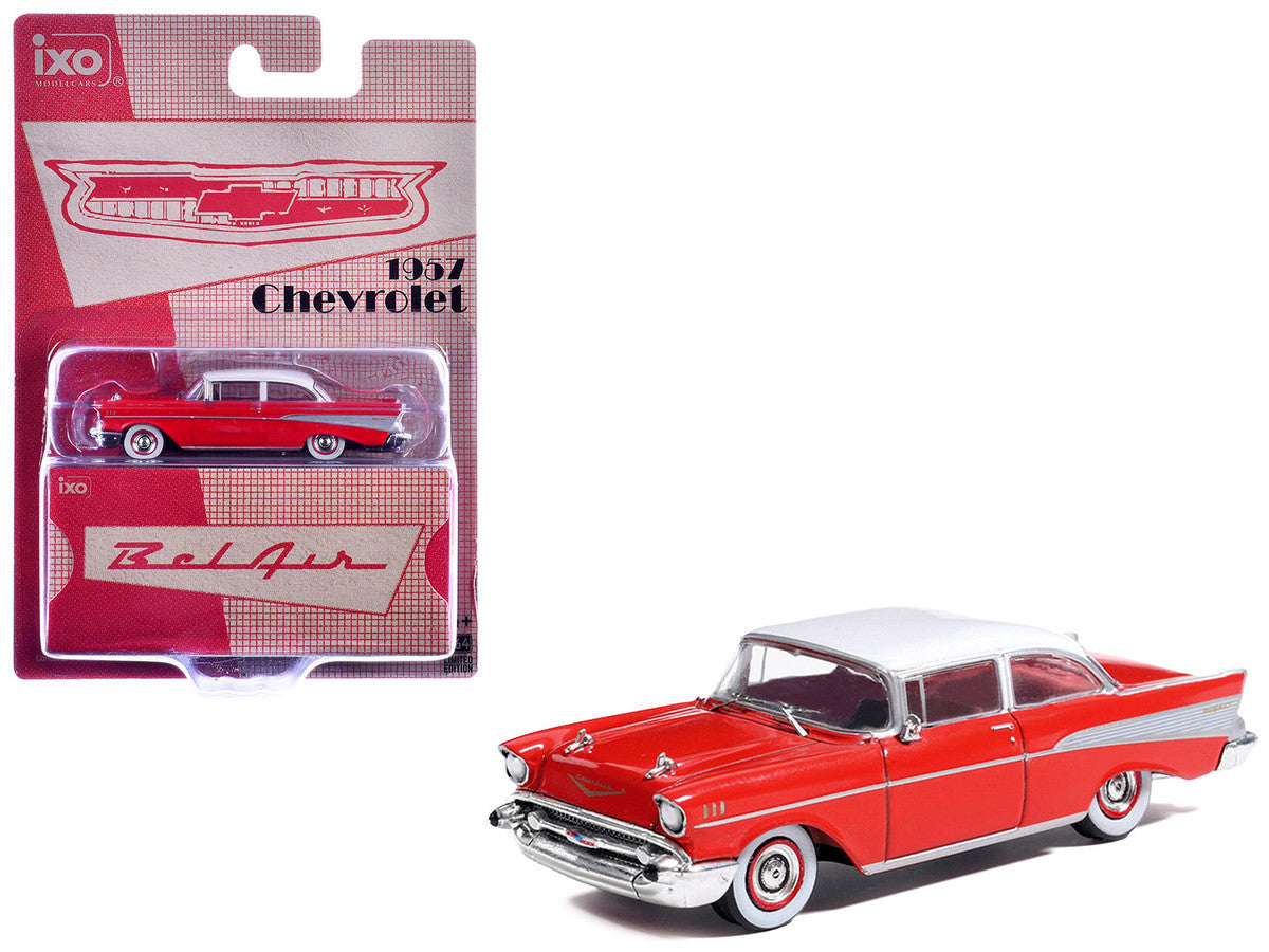 1957 Chevrolet Bel Air Red with White Top and Red Interior 1/64 Diecast Model by IXO Models by IXO