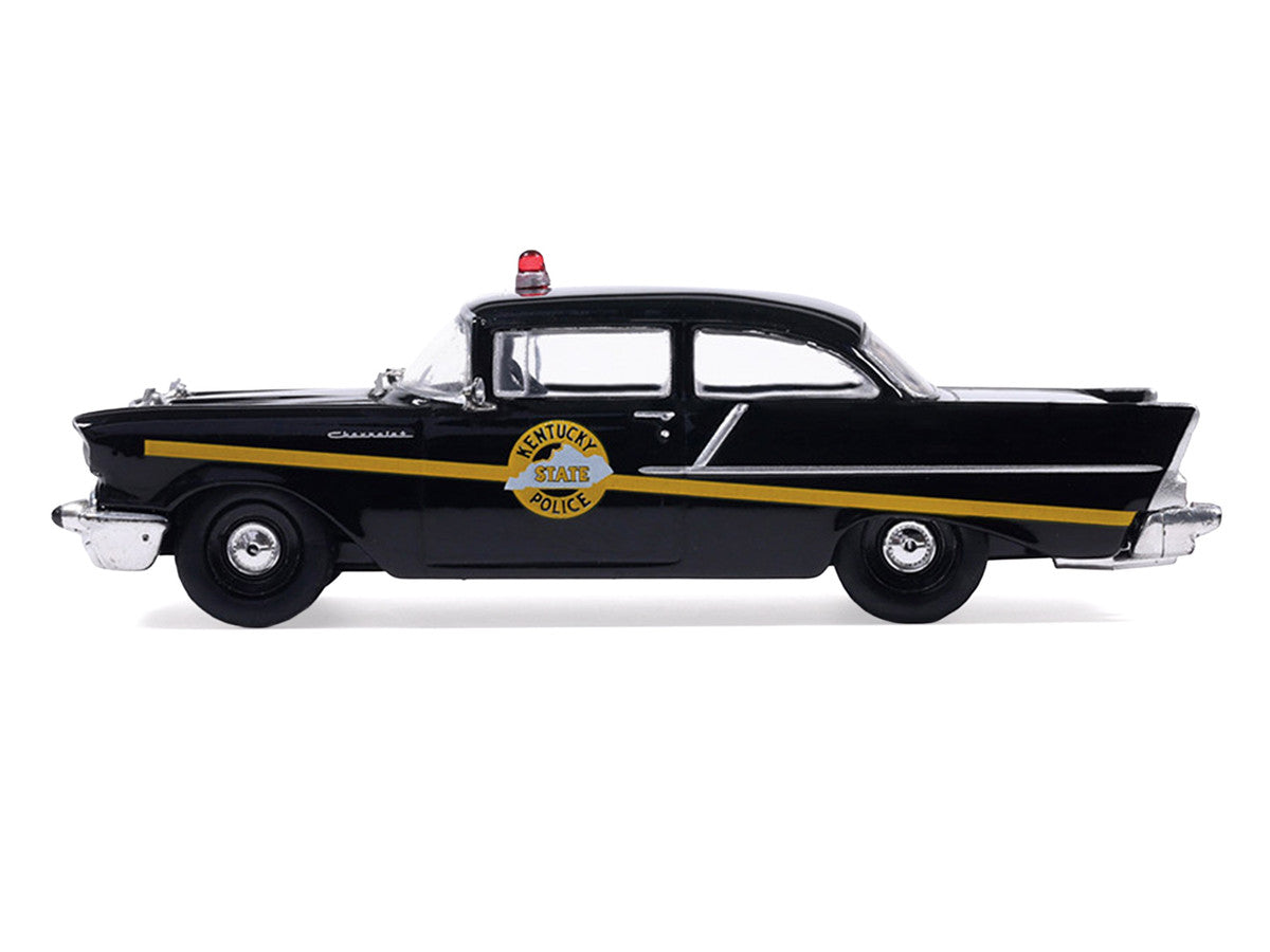 1957 Chevrolet One-Fifty Police Car "Kentucky State Police" Black with Yellow Stripes 1/64 Diecast Model Car by IXO Models by IXO