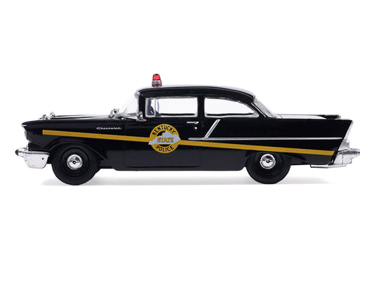 1957 Chevrolet One-Fifty Police Car "Kentucky State Police" Black with Yellow Stripes 1/64 Diecast Model Car by IXO Models by IXO