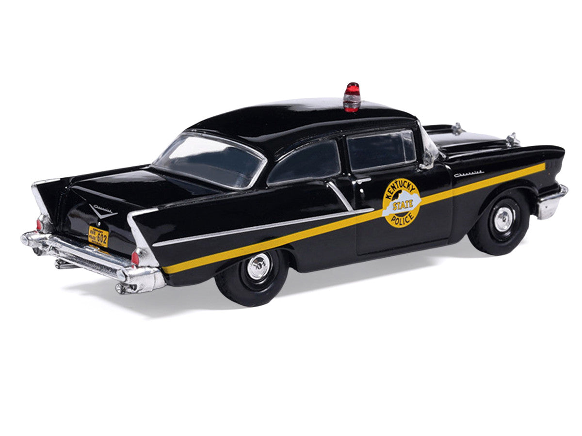 1957 Chevrolet One-Fifty Police Car "Kentucky State Police" Black with Yellow Stripes 1/64 Diecast Model Car by IXO Models by IXO
