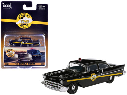 1957 Chevrolet One-Fifty Police Car "Kentucky State Police" Black with Yellow Stripes 1/64 Diecast Model Car by IXO Models by IXO