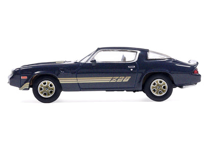 1981 Chevrolet Camaro Z28 Dark Blue Metallic with Gold Stripes and Interior 1/64 Diecast Model Car by IXO Models by IXO