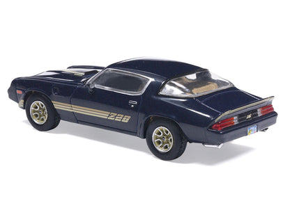 1981 Chevrolet Camaro Z28 Dark Blue Metallic with Gold Stripes and Interior 1/64 Diecast Model Car by IXO Models by IXO