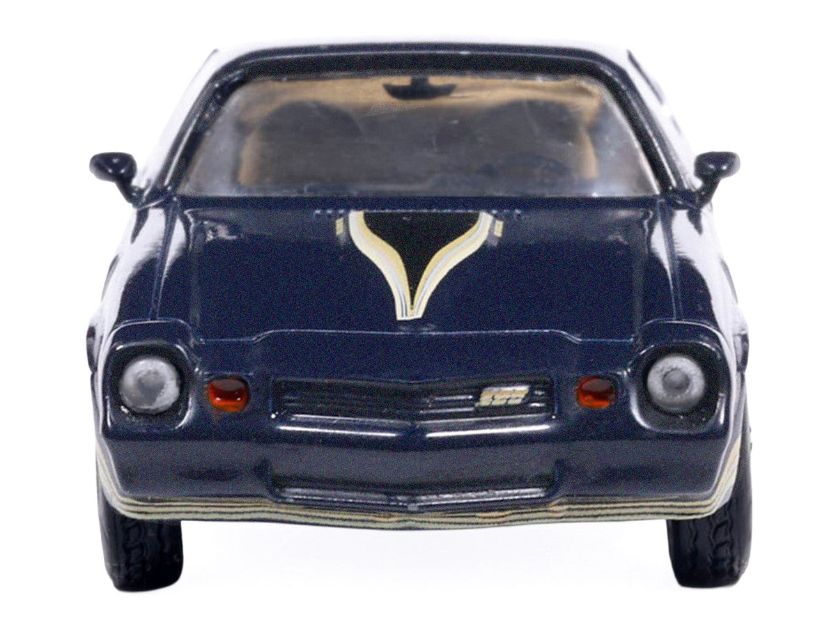 1981 Chevrolet Camaro Z28 Dark Blue Metallic with Gold Stripes and Interior 1/64 Diecast Model Car by IXO Models by IXO