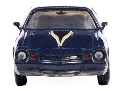 1981 Chevrolet Camaro Z28 Dark Blue Metallic with Gold Stripes and Interior 1/64 Diecast Model Car by IXO Models by IXO