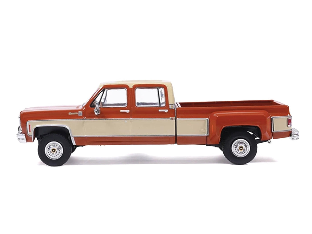 1975 Chevrolet Silverado K30 Crew Cab Dually Pickup Truck Grecian Bronze and Santa Fe Tan 1/64 Diecast Model Car by IXO Models-1