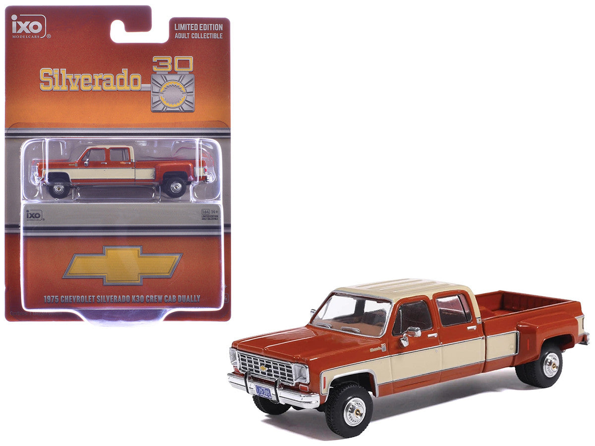 1975 Chevrolet Silverado K30 Crew Cab Dually Pickup Truck Grecian Bronze and Santa Fe Tan 1/64 Diecast Model Car by IXO Models-0