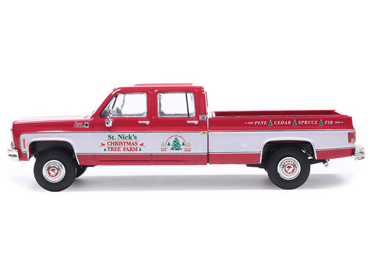 1976 GMC Sierra Grande K2500 Wideside Pickup Truck "St. Nick's Christmas Tree Farm" Red with White Sides "Christmas Limited Edition" 1/64 Diecast Model Car by IXO Models by IXO