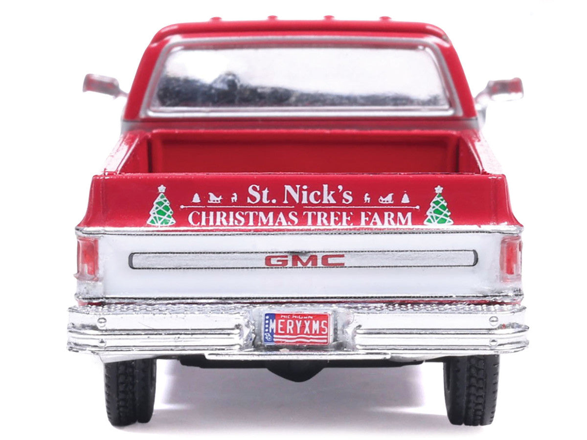 1976 GMC Sierra Grande K2500 Wideside Pickup Truck "St. Nick's Christmas Tree Farm" Red with White Sides "Christmas Limited Edition" 1/64 Diecast Model Car by IXO Models by IXO