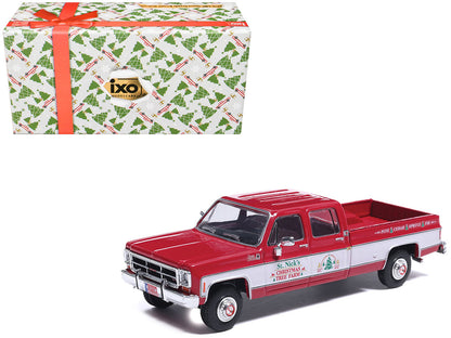 1976 GMC Sierra Grande K2500 Wideside Pickup Truck "St. Nick's Christmas Tree Farm" Red with White Sides "Christmas Limited Edition" 1/64 Diecast Model Car by IXO Models by IXO