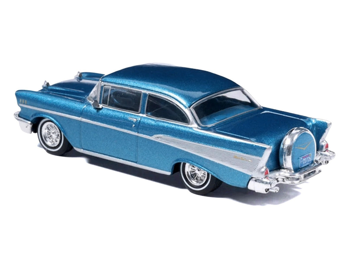 1957 Chevrolet Bel Air Sedan Harbor Blue Metallic with Blue Interior 1/64 Diecast Model Car by IXO Models-2