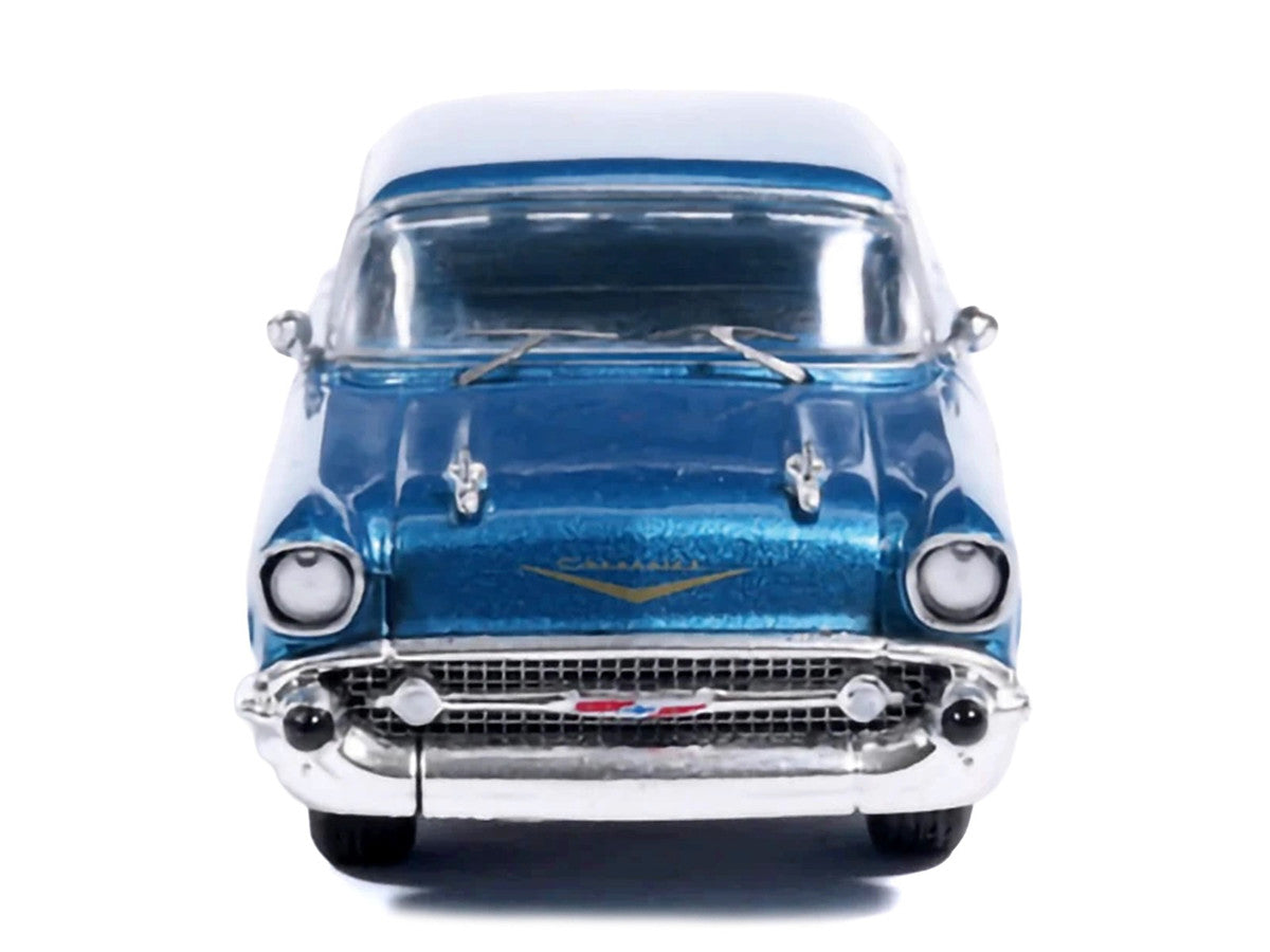1957 Chevrolet Bel Air Sedan Harbor Blue Metallic with Blue Interior 1/64 Diecast Model Car by IXO Models-3
