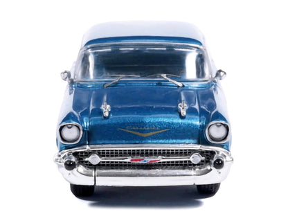 1957 Chevrolet Bel Air Sedan Harbor Blue Metallic with Blue Interior 1/64 Diecast Model Car by IXO Models-3