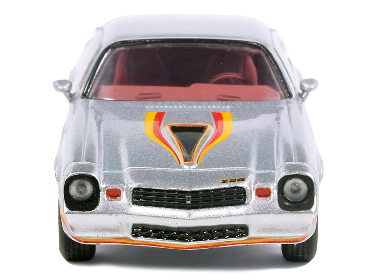 1979 Chevrolet Camaro Z28 Silver Metallic with Stripes and Red Interior 1/64 Diecast Model Car by IXO Models-3
