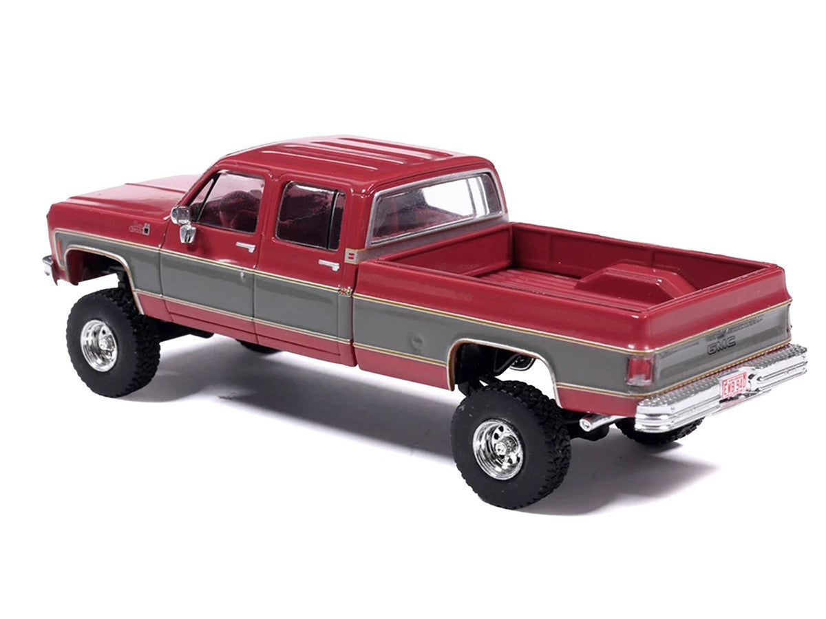 1977 GMC Sierra Grande K2500 Wideside Crew Cab Pickup Truck Dark Red Metallic with Gray Side Stripes 1/64 Diecast Model Car by IXO Models-2