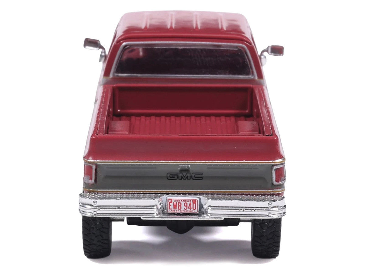 1977 GMC Sierra Grande K2500 Wideside Crew Cab Pickup Truck Dark Red Metallic with Gray Side Stripes 1/64 Diecast Model Car by IXO Models-4