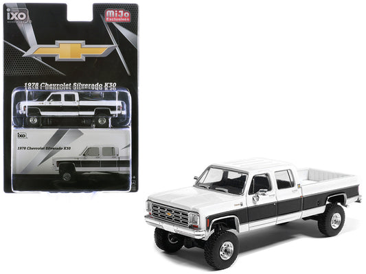 1978 Chevrolet Silverado K30 Crew Cab Pickup Truck White and Black 1/64 Diecast Model Car by IXO Models by IXO