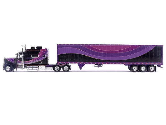 Peterbilt 379 Truck with Sleeper and Dry Goods Trailer "Night Moves" Black with Graphics "J1 Diecast" Series 1/64 Diecast Model by IXO Models by IXO