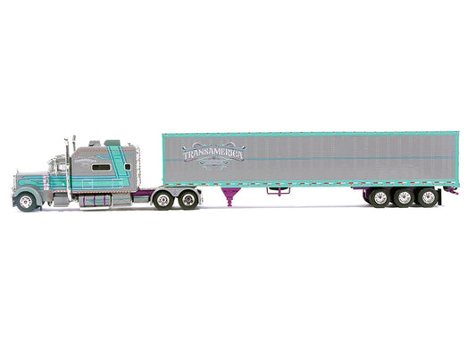 Peterbilt 379 Truck with Sleeper and Dry Goods Trailer "TransAmerica" Gray with Seafoam Green Graphics "J1 Diecast" Series 1/64 Diecast Model by IXO Models by IXO