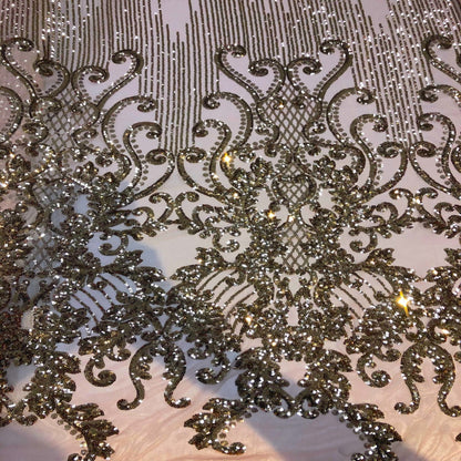 Alta Striped Damask Stretch Sequins Fabric