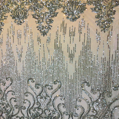 Alta Striped Damask Stretch Sequins Fabric