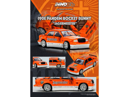Pandem Rocket Bunny 190E #19 "Jagermeister" Orange and White 1/64 Diecast Model Car by Inno Models by Inno Models